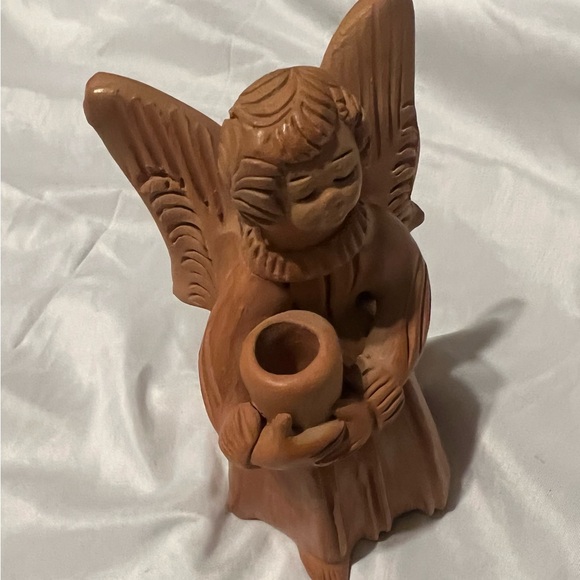 Other - Vintage Clay Angel Figurine Candle Holder 6.5 “ Tall